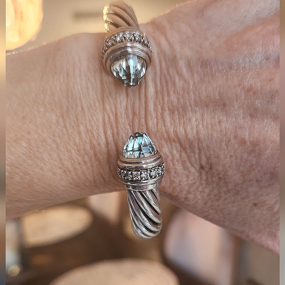 David Yurman 935 10MM Prasiolite & Diamond Cable Cuff Bracelet - Picture 2 of 12